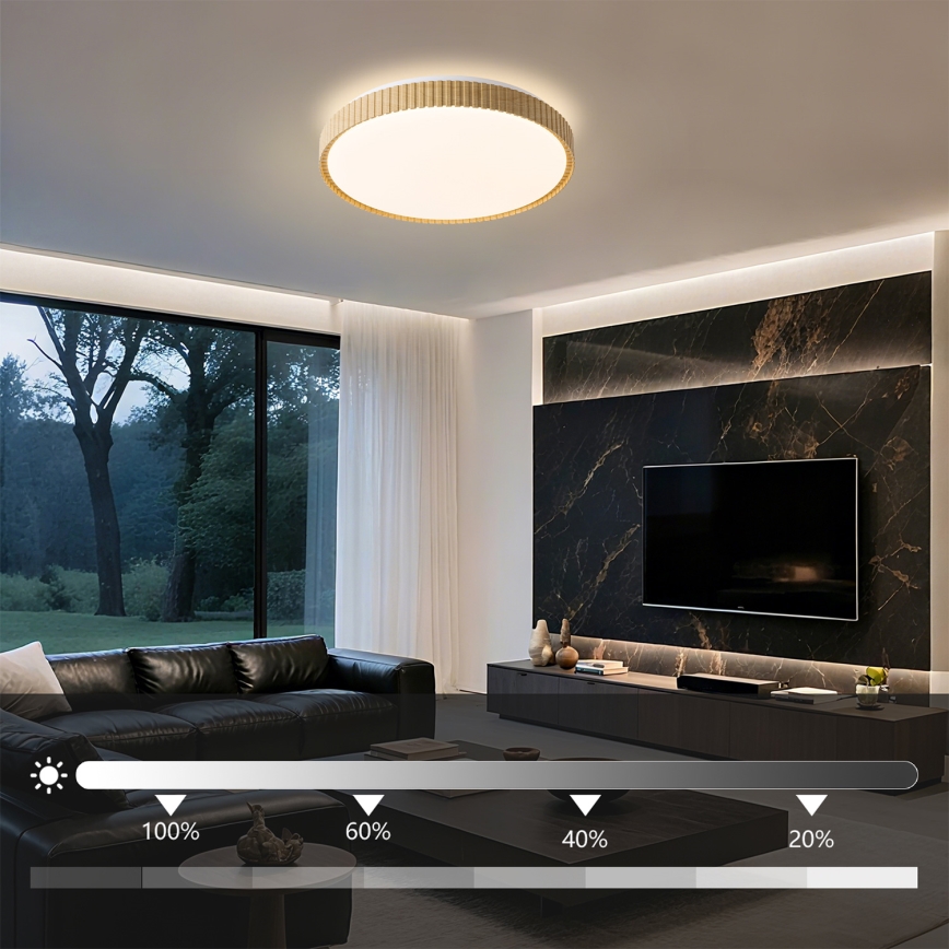Brilagi - Dimeriuojamas lubų šviestuvas CORVO LED/72W/230V 3000-6000K, medžio dekoras, skersmuo 50 cm + nuotolinis valdymas