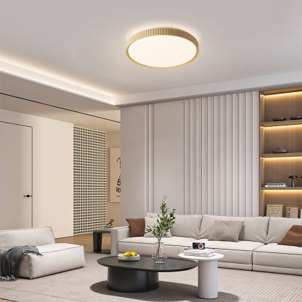 Brilagi - Dimeriuojamas lubų šviestuvas CORVO LED/72W/230V 3000-6000K, medžio dekoras, skersmuo 50 cm + nuotolinis valdymas