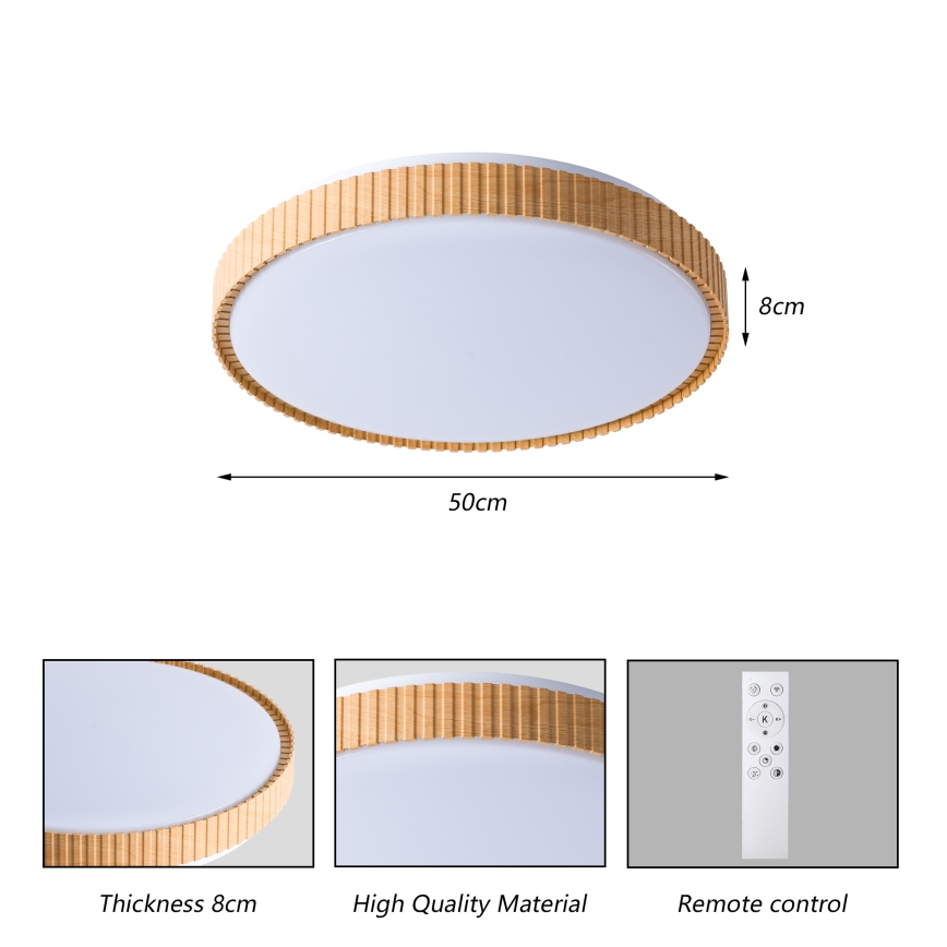 Brilagi - Dimeriuojamas lubų šviestuvas CORVO LED/72W/230V 3000-6000K, medžio dekoras, skersmuo 50 cm + nuotolinis valdymas
