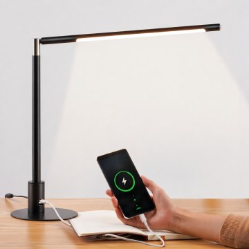 Brilagi - LED Dimeriuojama jutiklinė stalo lempa su USB jungtimis VARIO LED/7W/230V CRI 96 juoda