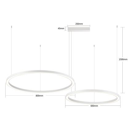 Brilagi - Dimeriuojama LED liustra ant troselio PORTOFINO LED/98W/230V 3000-6000K balta + su nuotoliniu pultu