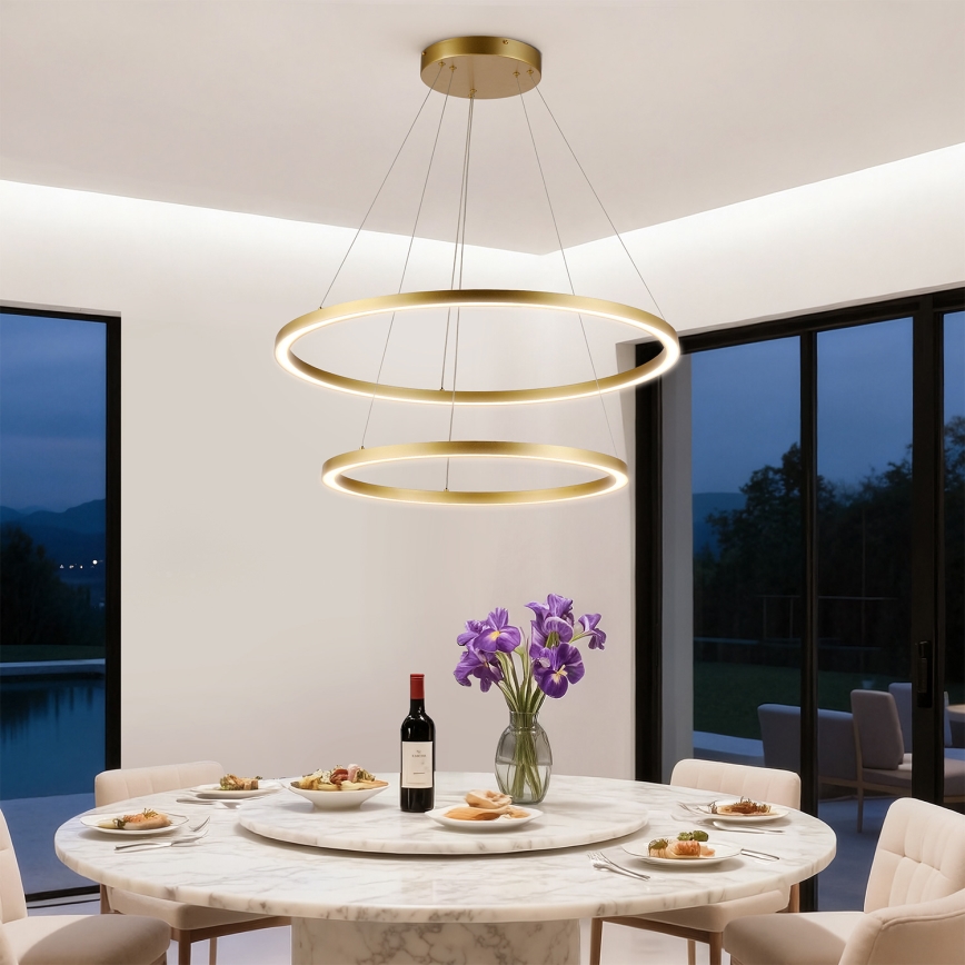 Brilagi - LED reguliuojamas pakabinamas šviestuvas ant laido PORTOFINO LED/98W/230V 3000-6000K skersmuo 80 cm auksinis + nuotolinis valdymas