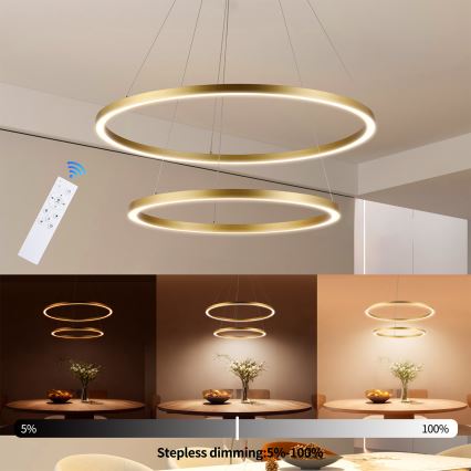 Brilagi - LED reguliuojamas pakabinamas šviestuvas ant laido PORTOFINO LED/98W/230V 3000-6000K skersmuo 80 cm auksinis + nuotolinis valdymas