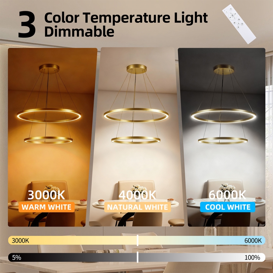 Brilagi - LED reguliuojamas pakabinamas šviestuvas ant laido PORTOFINO LED/98W/230V 3000-6000K skersmuo 80 cm auksinis + nuotolinis valdymas