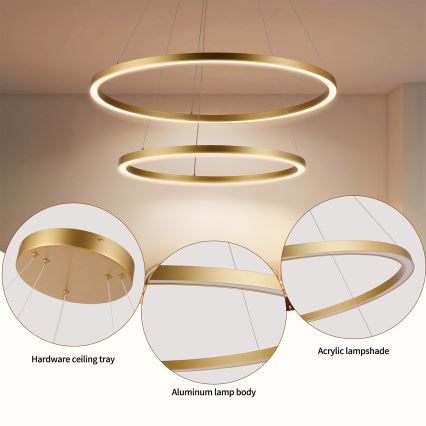 Brilagi - LED reguliuojamas pakabinamas šviestuvas ant laido PORTOFINO LED/98W/230V 3000-6000K skersmuo 80 cm auksinis + nuotolinis valdymas