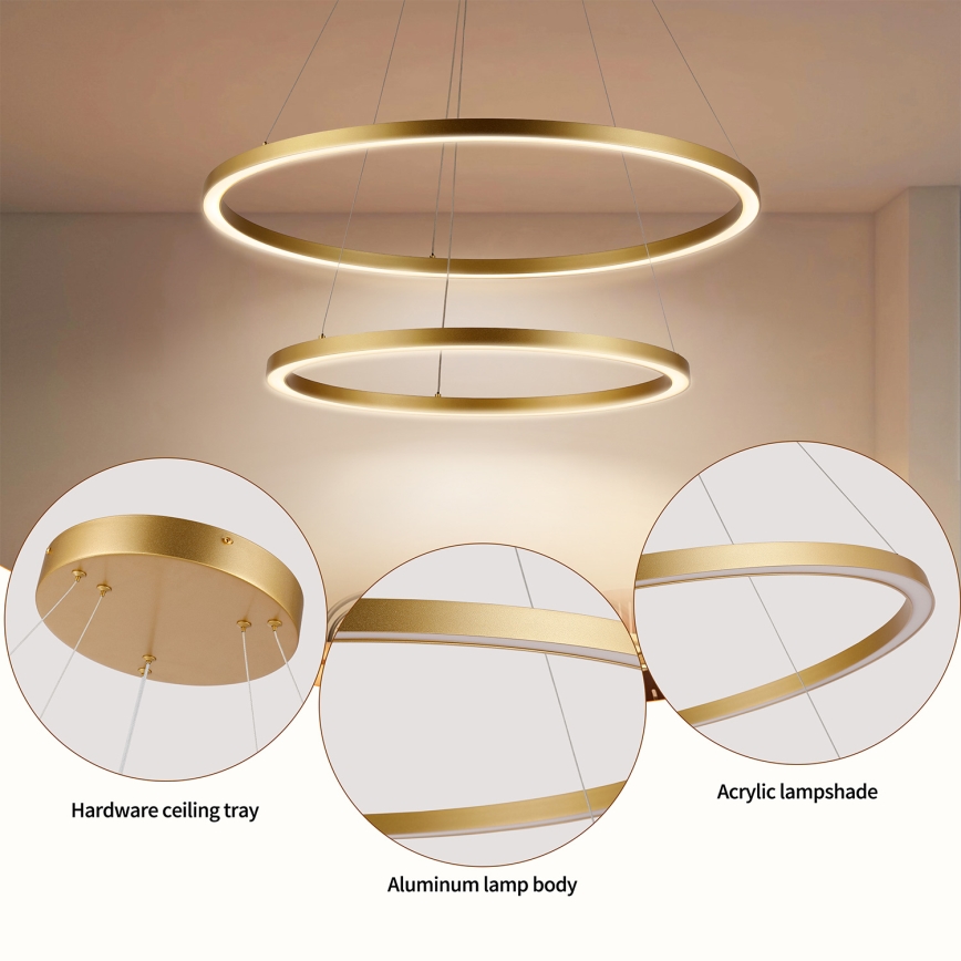 Brilagi - LED reguliuojamas pakabinamas šviestuvas ant laido PORTOFINO LED/98W/230V 3000-6000K skersmuo 80 cm auksinis + nuotolinis valdymas