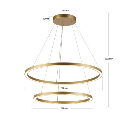 Brilagi - LED reguliuojamas pakabinamas šviestuvas ant laido PORTOFINO LED/98W/230V 3000-6000K skersmuo 80 cm auksinis + nuotolinis valdymas