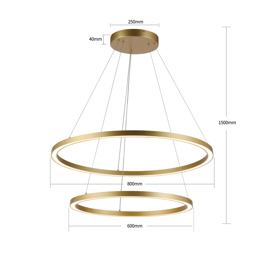 Brilagi - LED reguliuojamas pakabinamas šviestuvas ant laido PORTOFINO LED/98W/230V 3000-6000K skersmuo 80 cm auksinis + nuotolinis valdymas