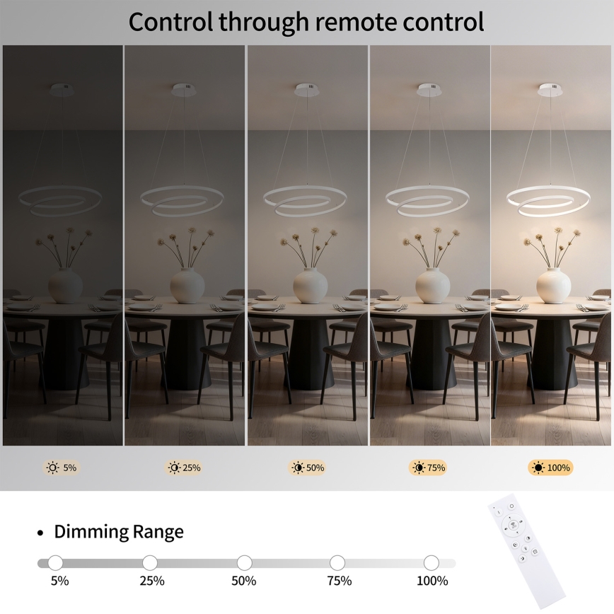 Brilagi - LED reguliuojamas pakabinamas šviestuvas ant laido TWISTER LED/48W/230V 3000-6000K skersm. 50 cm balta + nuotolinis valdymas