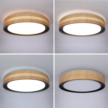 Brilagi - LED šviestuvas su reguliuojamu ryškumu COCI LED/48W/230V 3000-6500K skersmuo 39 cm medžio dekoras/juodas + nuotolinis valdymas