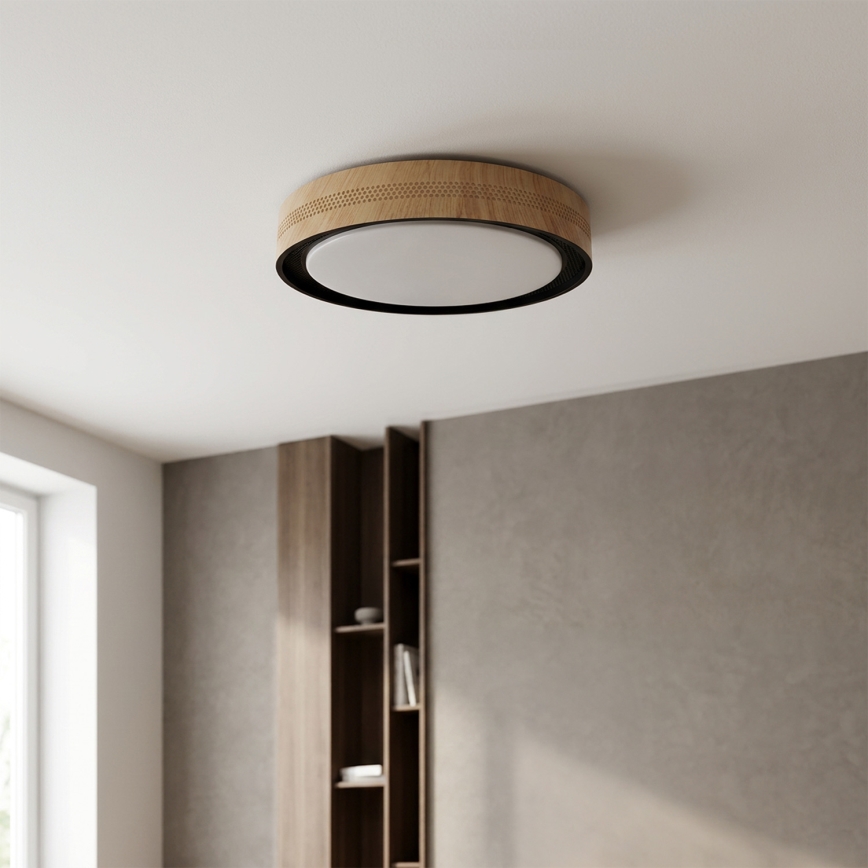Brilagi - LED šviestuvas su reguliuojamu ryškumu COCI LED/48W/230V 3000-6500K skersmuo 39 cm medžio dekoras/juodas + nuotolinis valdymas