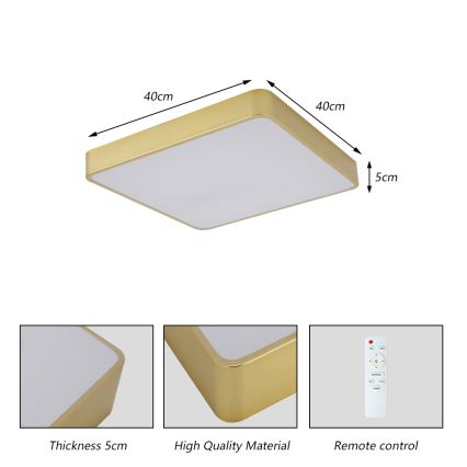 BRILAGI - Dimeriuojamas LED lubinis šviestuvas POOL SQUARE LED/36W/230V 3000-6000K 40x40 cm auksinis + nuotolinis valdymas