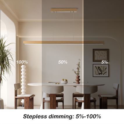 Brilagi - Dimeriuojama LED liustra ant laido OAK SMART LED/30W/230V Wi-Fi Tuya ąžuolas + nuotolinis valdymas