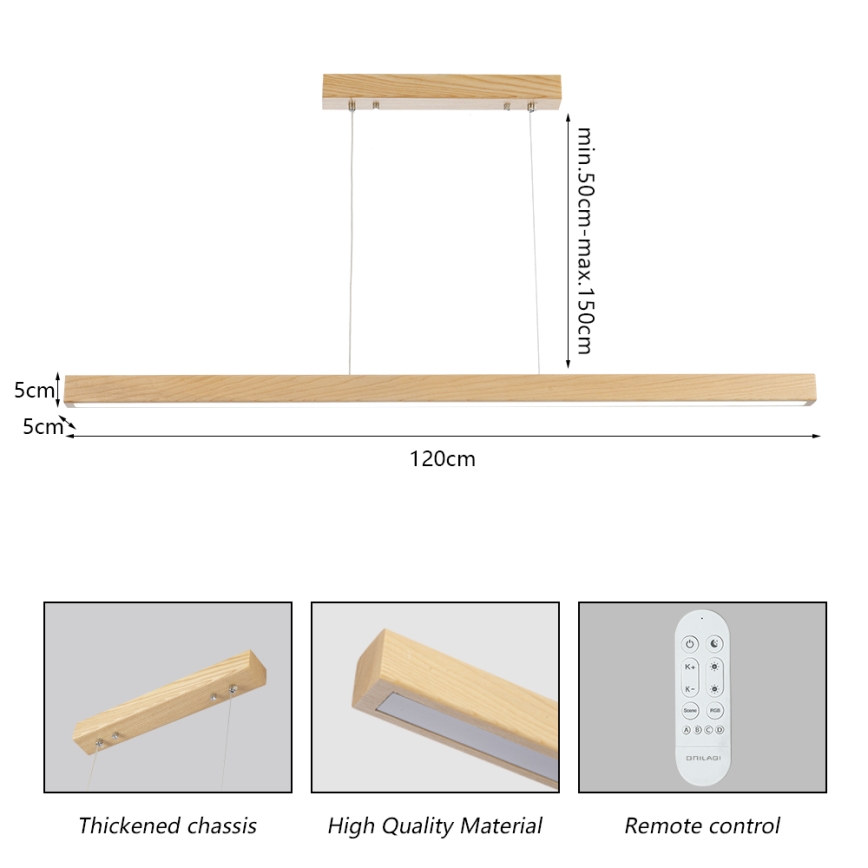 Brilagi - Dimeriuojama LED liustra ant laido OAK SMART LED/30W/230V Wi-Fi Tuya ąžuolas + nuotolinis valdymas