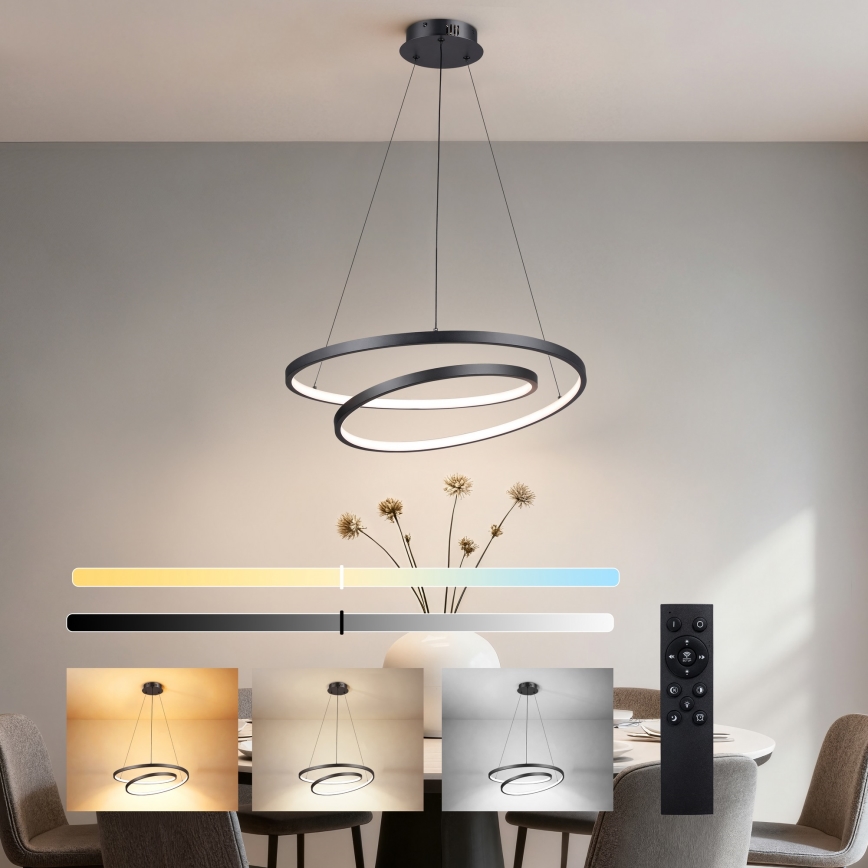 Brilagi - LED dimeriuojamas pakabinamas šviestuvas ant laido TWISTER LED/48W/230V 3000-6000K skersmuo 50 cm juodas + nuotolinis valdymas