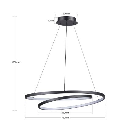 Brilagi - LED dimeriuojama liustra ant laido TWISTER LED/75W/230V 3000–6000K Ø 70 cm juoda + nuotolinis valdymas