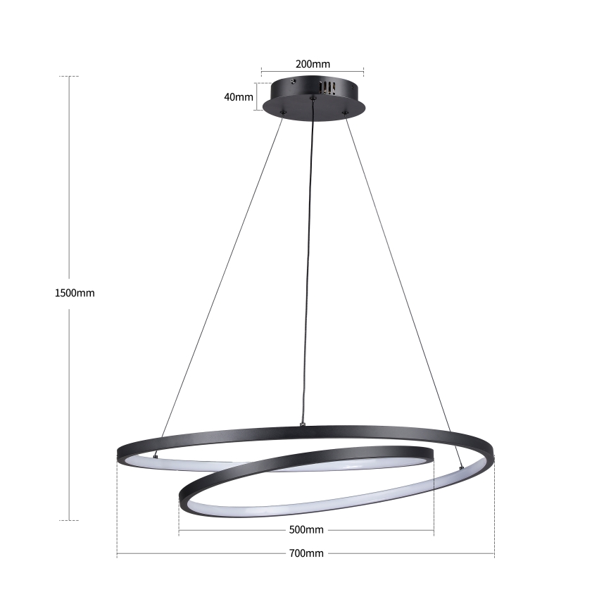 Brilagi - LED dimeriuojama liustra ant laido TWISTER LED/75W/230V 3000–6000K Ø 70 cm juoda + nuotolinis valdymas