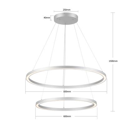 Brilagi - dimeriuojamas LED pakabinamas šviestuvas ant laido PORTOFINO LED/98W/230V 3000–6000K, skersmuo 80 cm, sidabrinis, su nuotoliniu valdymu