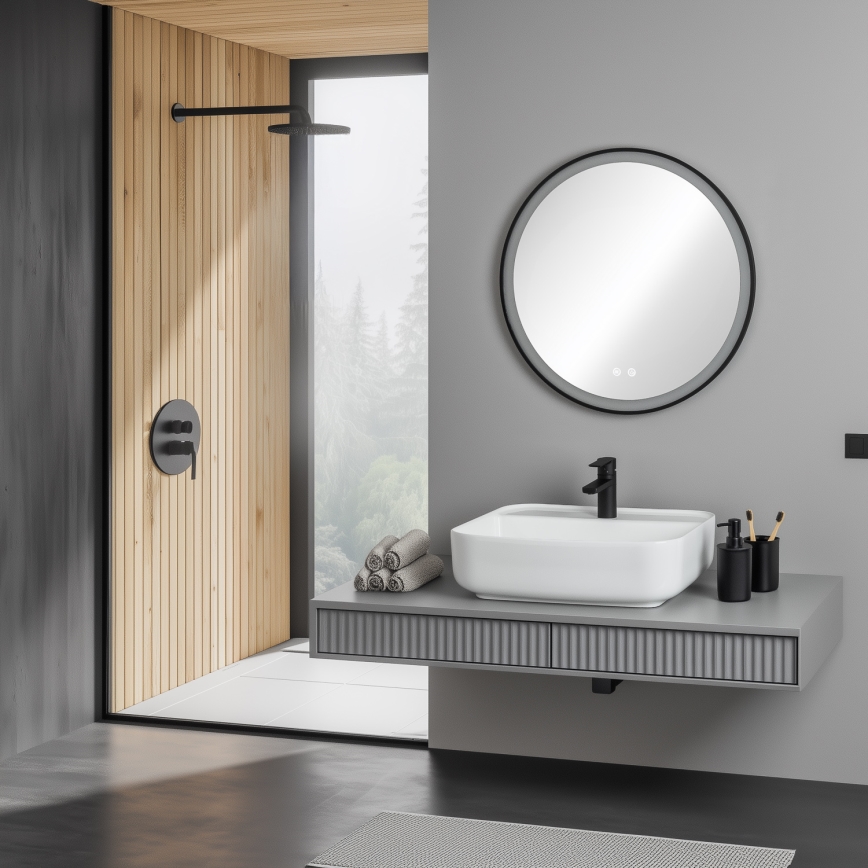 Brilagi - dimeriuojamas vonios šildomas veidrodis su integruotu apšvietimu ALU PRO LED/18W/230V skersmuo 60 cm 3000/4000/6500K IP44 juodas CRI 90