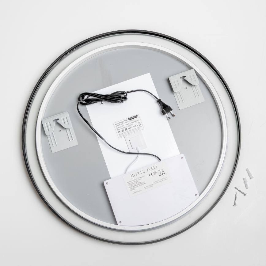 Brilagi - dimeriuojamas vonios šildomas veidrodis su integruotu apšvietimu ALU PRO LED/18W/230V skersmuo 60 cm 3000/4000/6500K IP44 juodas CRI 90