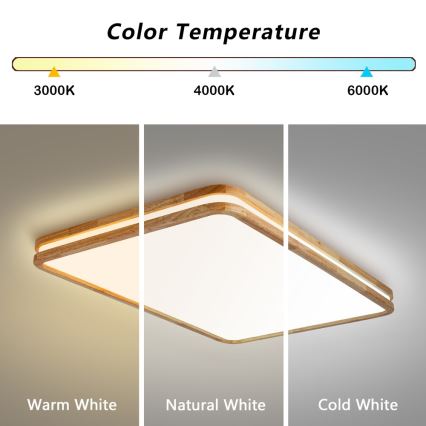 BRILAGI - Dimeriuojamas LED lubų šviestuvas MOLINA SQUARE LED/128W/230V 3000-6000K ąžuolas 90x60 cm + nuotolinio valdymo pultas