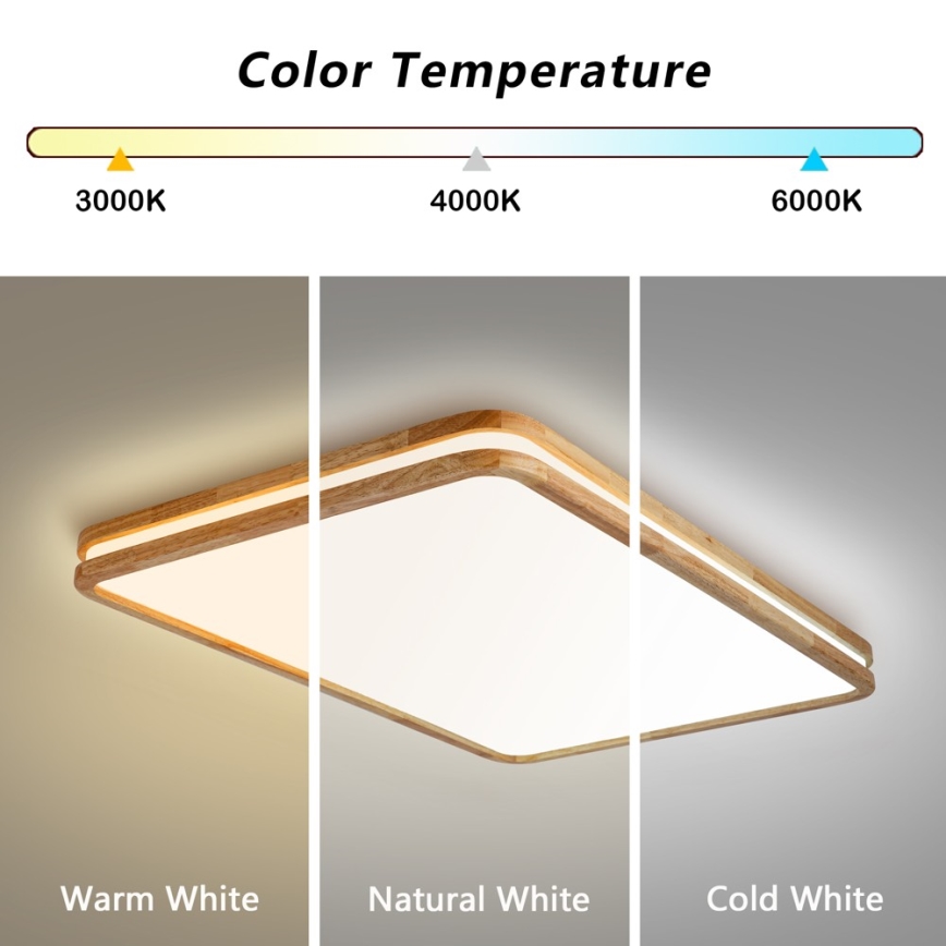 BRILAGI - Dimeriuojamas LED lubų šviestuvas MOLINA SQUARE LED/128W/230V 3000-6000K ąžuolas 90x60 cm + nuotolinio valdymo pultas