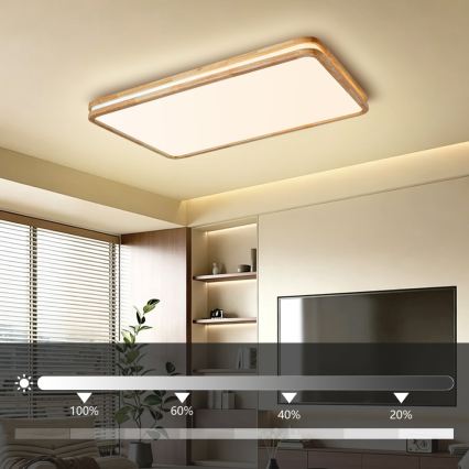 BRILAGI - Dimeriuojamas LED lubų šviestuvas MOLINA SQUARE LED/128W/230V 3000-6000K ąžuolas 90x60 cm + nuotolinio valdymo pultas