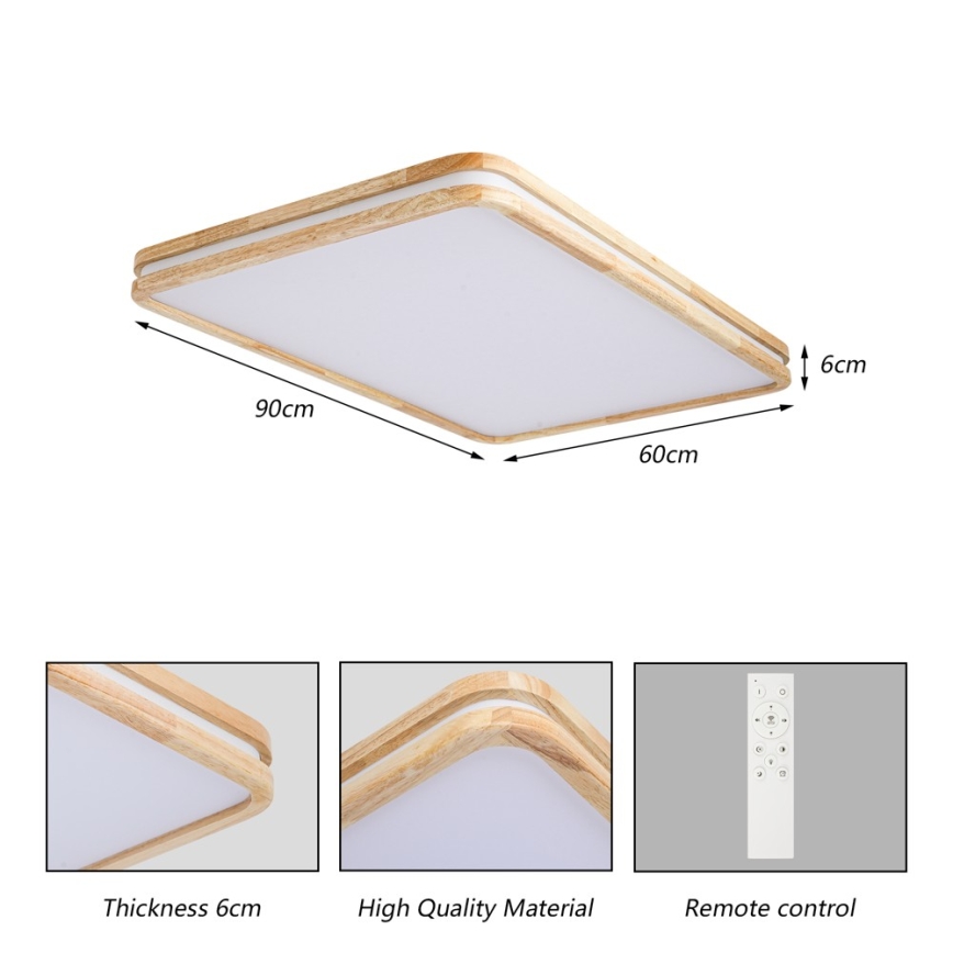 BRILAGI - Dimeriuojamas LED lubų šviestuvas MOLINA SQUARE LED/128W/230V 3000-6000K ąžuolas 90x60 cm + nuotolinio valdymo pultas