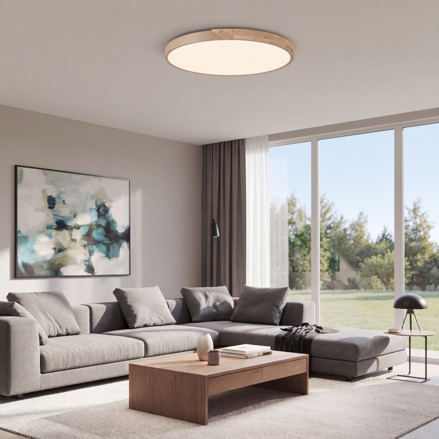 BRILAGI - Reguliuojamas LED lubinis šviestuvas PILANA LED/72W/230V 3000-6500K ąžuolas/smėlinė skersmuo 80 cm + nuotolinis valdymas