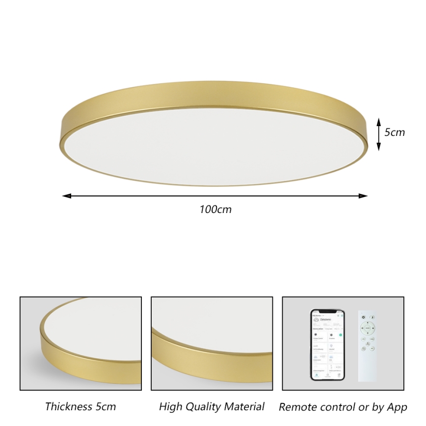 Brilagi - dimeriuojamas LED lubų šviestuvas POOL SMART LED/128W/230V 3000-6000K 100 cm auksinis Wi-Fi Tuya + nuotolinis valdymas