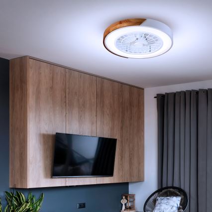 Brilagi - Dimeriuojamas LED lubinis šviestuvas su ventiliatoriumi LED/30W/230V 3000-6500K skersmuo 50 cm balta/ąžuolas + nuotolinis valdymas