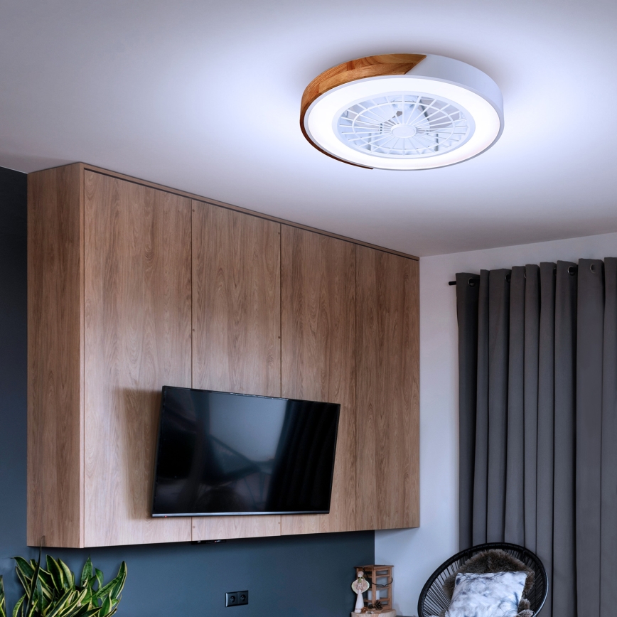 Brilagi - Dimeriuojamas LED lubinis šviestuvas su ventiliatoriumi LED/30W/230V 3000-6500K skersmuo 50 cm balta/ąžuolas + nuotolinis valdymas