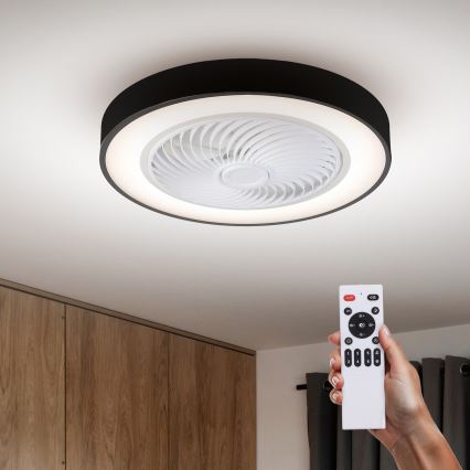 Brilagi - LED lubinis šviestuvas su ventiliatoriumi, reguliuojamo ryškumo LED/30W/230V 3000-6500K skers. 50 cm juodas + nuotolinis valdymas