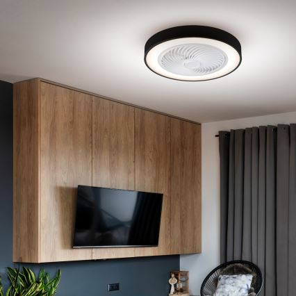 Brilagi - LED lubinis šviestuvas su ventiliatoriumi, reguliuojamo ryškumo LED/30W/230V 3000-6500K skers. 50 cm juodas + nuotolinis valdymas