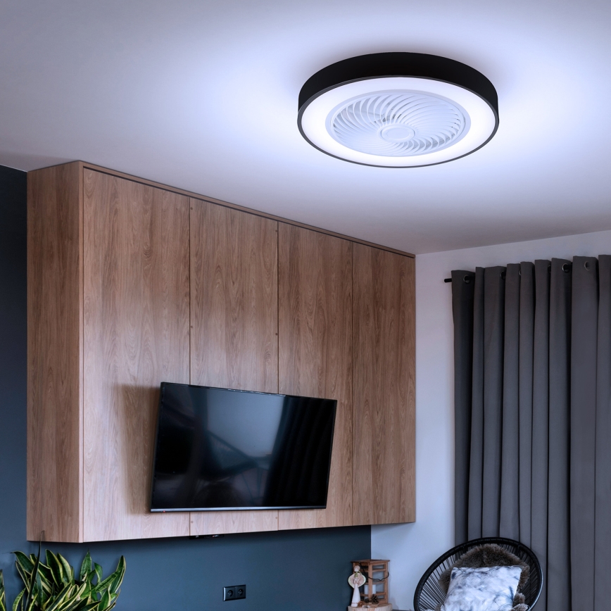 Brilagi - LED lubinis šviestuvas su ventiliatoriumi, reguliuojamo ryškumo LED/30W/230V 3000-6500K skers. 50 cm juodas + nuotolinis valdymas