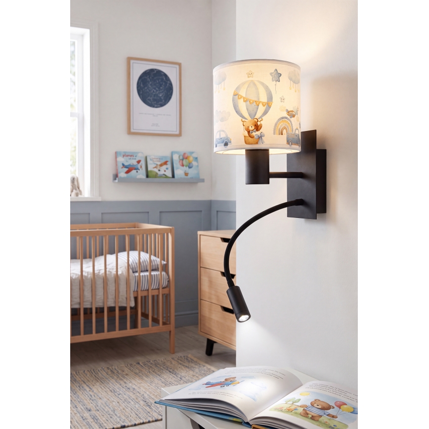 BRILAGI - LED vaikiška lanksti sieninė lempa BOBO 1xE27/25W/230V + LED/3W juoda/balta/mėlyna/su meškiukais