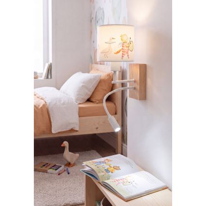 BRILAGI - LED vaikiška lanksčioji sieninė lempa BOBO WOOD 1xE27/25W/230V + LED/3W ąžuolas/balta/gyvūnėliai