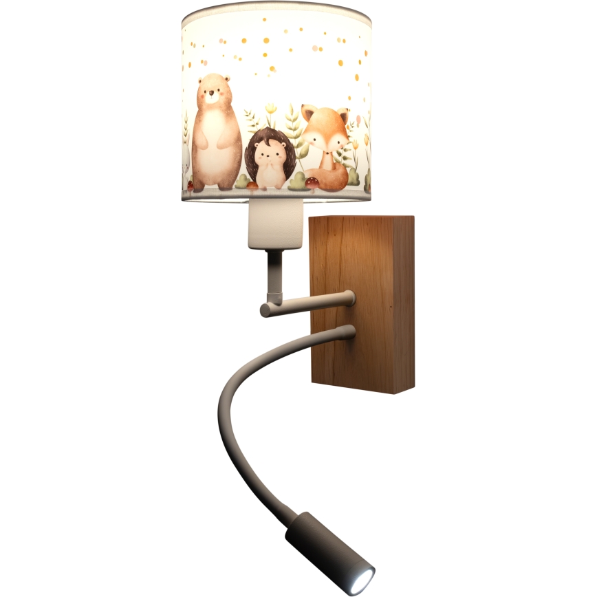 BRILAGI - LED vaikiška lanksti sieninė lempa BOBO WOOD 1xE27/25W/230V + LED/3W ąžuolas/balta/gyvūnėliai
