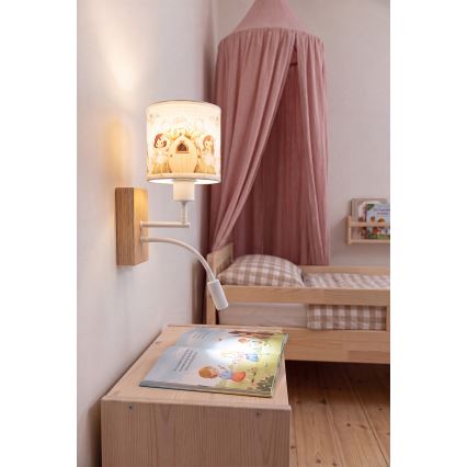 BRILAGI - LED vaikiškas lankstus sieninis šviestuvas BOBO WOOD 1xE27/25W/230V + LED/3W ąžuolas/balta/rožinė/fėjos