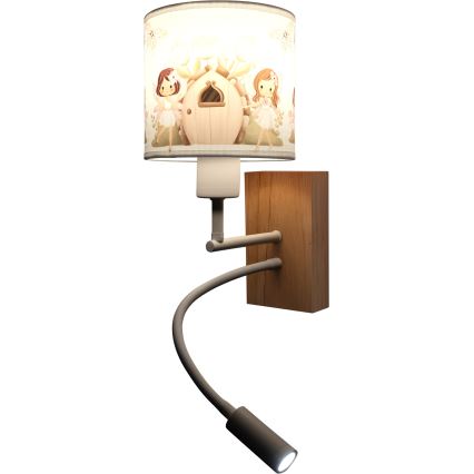 BRILAGI - LED vaikiškas lankstus sieninis šviestuvas BOBO WOOD 1xE27/25W/230V + LED/3W ąžuolas/balta/rožinė/fėjos