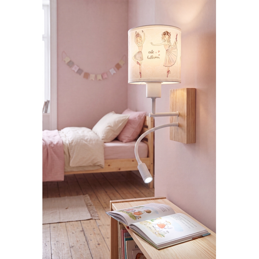 BRILAGI - LED vaikiška lanksčioji sieninė lempa BOBO WOOD 1xE27/25W/230V + LED/3W ąžuolas/balta/rožinė/baleto bateliai