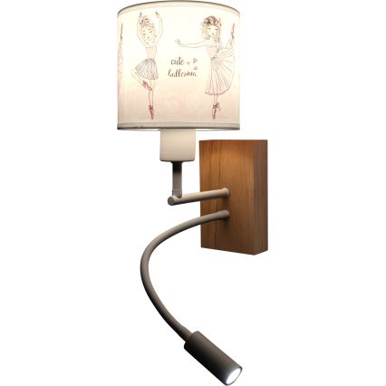 BRILAGI - LED vaikiška lanksčioji sieninė lempa BOBO WOOD 1xE27/25W/230V + LED/3W ąžuolas/balta/rožinė/baleto bateliai