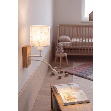 BRILAGI - LED vaikiška lanksčiai reguliuojama sieninė lempa BOBO WOOD 1xE27/25W/230V + LED/3W ąžuolas/balta/triušiukai