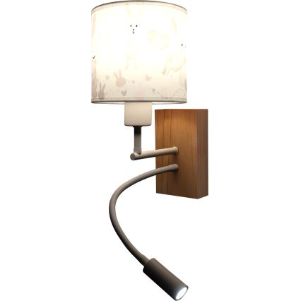 BRILAGI - LED vaikiška lanksčiai reguliuojama sieninė lempa BOBO WOOD 1xE27/25W/230V + LED/3W ąžuolas/balta/triušiukai