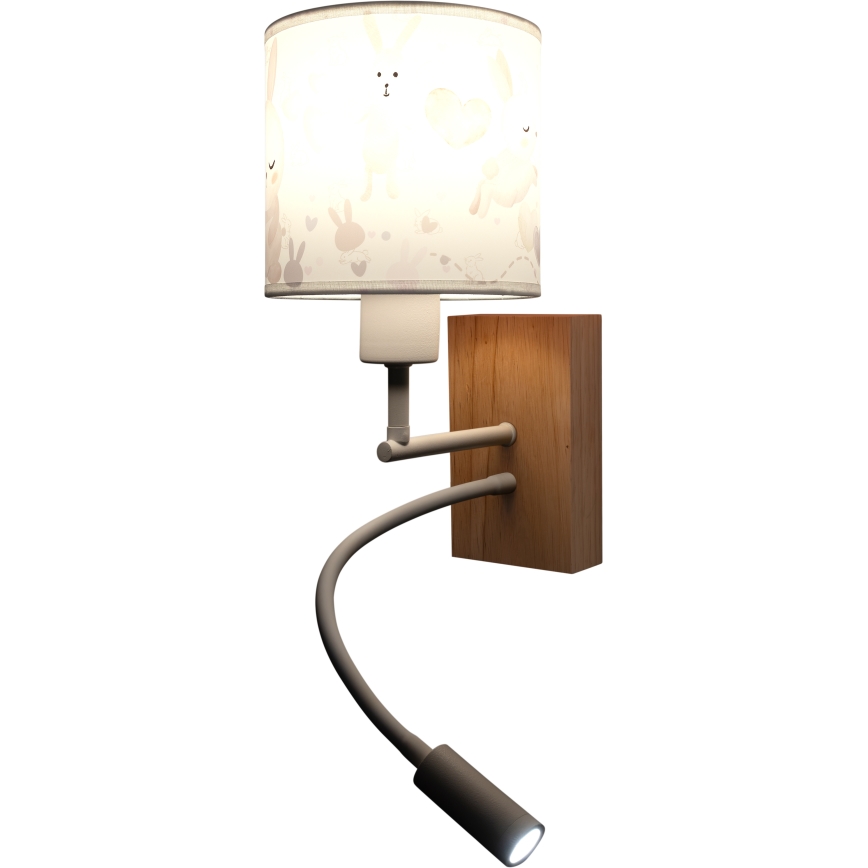 BRILAGI - LED vaikiška lanksčiai reguliuojama sieninė lempa BOBO WOOD 1xE27/25W/230V + LED/3W ąžuolas/balta/triušiukai