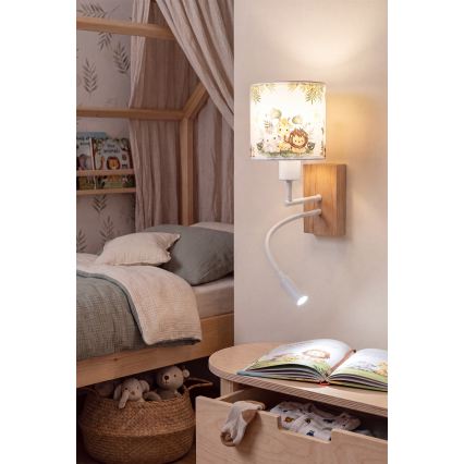 BRILAGI - Vaikiška LED lanksti sieninė lempa BOBO WOOD 1xE27/25W/230V + LED/3W ąžuolas/balta/žalia/džiunglės