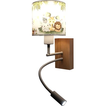 BRILAGI - Vaikiška LED lanksti sieninė lempa BOBO WOOD 1xE27/25W/230V + LED/3W ąžuolas/balta/žalia/džiunglės