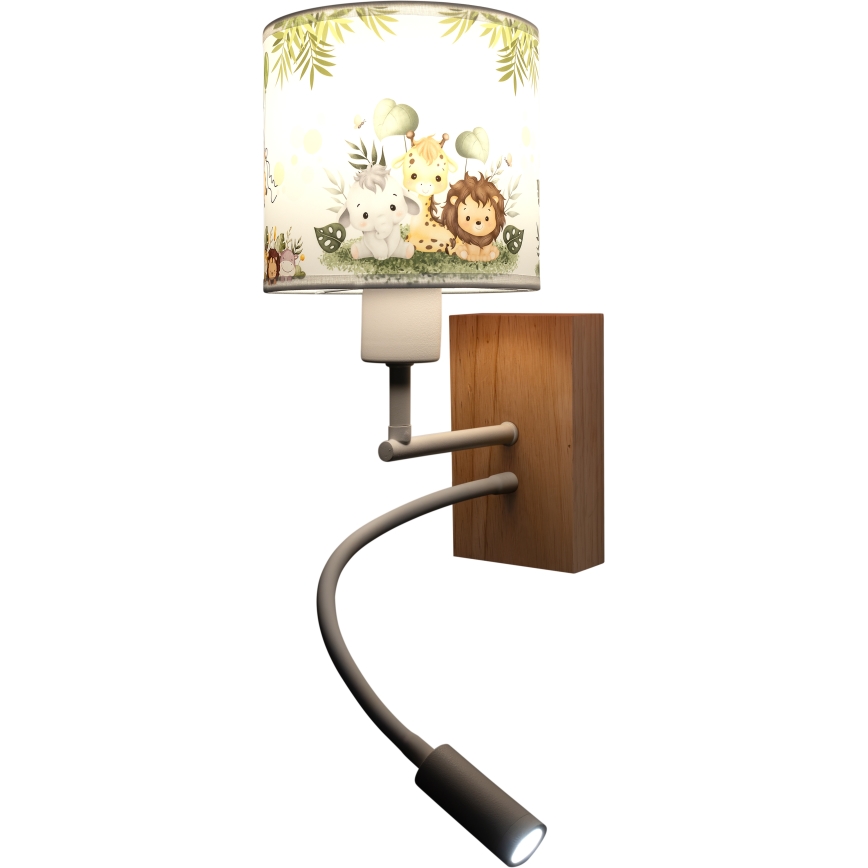 BRILAGI - Vaikiška LED lanksti sieninė lempa BOBO WOOD 1xE27/25W/230V + LED/3W ąžuolas/balta/žalia/džiunglės