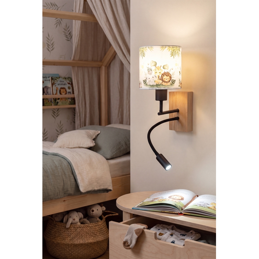 BRILAGI - LED vaikiškas lankstus sieninis šviestuvas BOBO WOOD 1xE27/25W/230V + LED/3W ąžuolas/juoda/balta/žalia/džiunglės