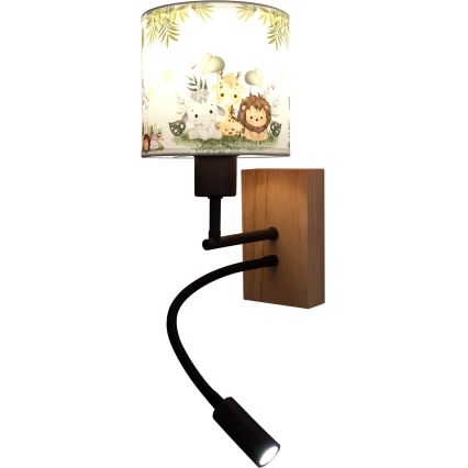 BRILAGI - LED vaikiškas lankstus sieninis šviestuvas BOBO WOOD 1xE27/25W/230V + LED/3W ąžuolas/juoda/balta/žalia/džiunglės